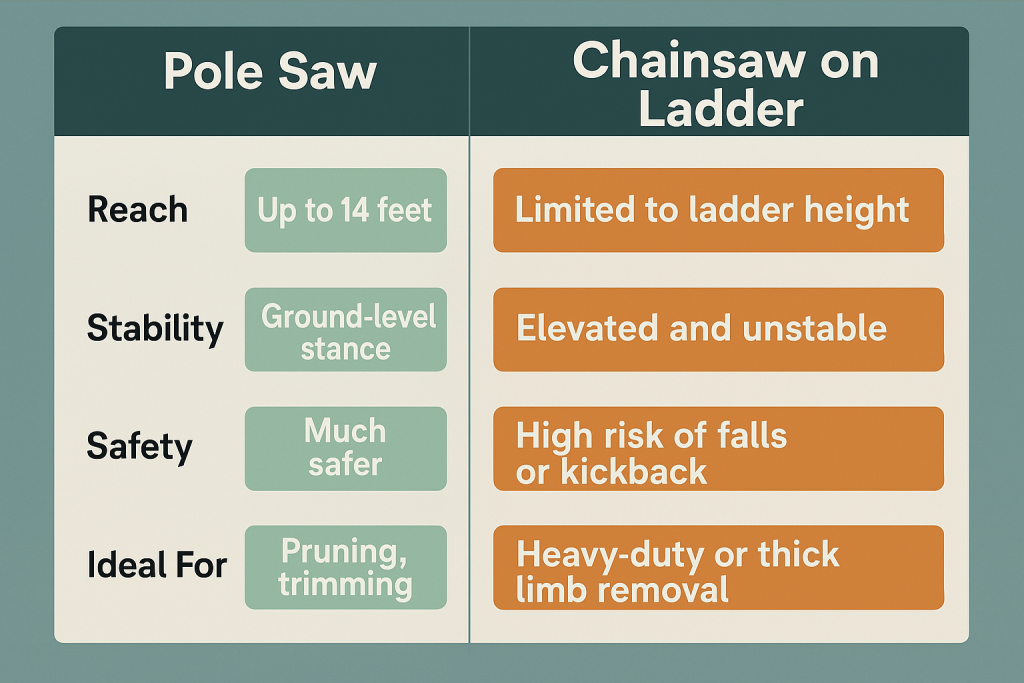 chainsaw on a ladder